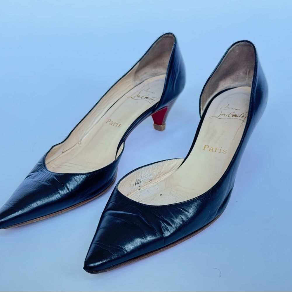 Christian Louboutin Sixties 45 Black Leather Low Heel, Size 39